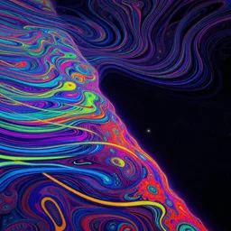 mysterious edge of interstellar space, psychedelic waves, synthwave, bright neon colors, highly detailed, cinematic, eyvind earle, tim white, philippe druillet, roger dean, ernst haeckel, lisa frank, aubrey beardsley