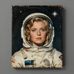 kodak portra 4 0 0, wetplate, muted colours, sputnik, stars, sky, 1 9 3 0 s style, award winning portrait of space age colour print design on canvas in the style of britt marling