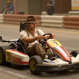 a movie still of indiana jones on a go kart