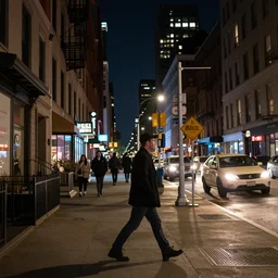 New Yorker walking a night high definition 4K