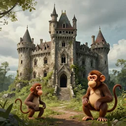 abandoned castle in style of monkeys and bananas