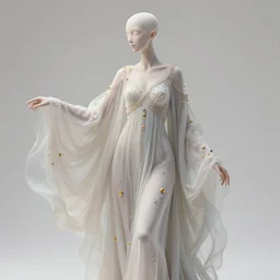 A boney thin elegant humanoid wearing flowing robes with tiny mineral and gold incrustations, intricate, by emil melmoth, pastel, 4k HD, beautifully lit