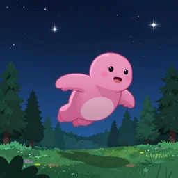 pink hulk flying in the starry night sky, green forest, trending on artstation, vivid, 4 k