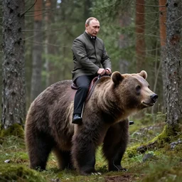 putin riding his grizzly bear, in the forest. fantasy magic style. highly detailed 8 k. intricate. nikon d 8 5 0 5 5 mm. award winning photography.
