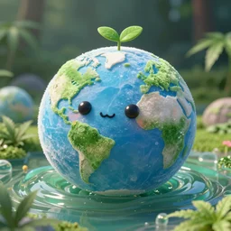 a portrait of planet earth as a mochi snowball - cute leafy character in a gelatinous environment 3 d rendered in octane, by eyvind earle artgerm : cannabis land