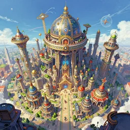 megastructure Tekkonkinkreet treasure town in the skydome comics illustration  digital art painting by fanart artstation vivid color