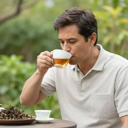 mr robert is drinking fresh tea in a garden