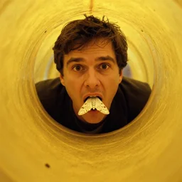 7 0 s movie still of a man with his mouth full of moth in a yellow tiny tunnel, cinestill 8 0 0 t 3 5 mm eastmancolor, heavy grain, high quality, high detail