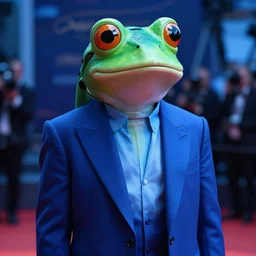 the most beautiful cybercore frog drinker, casual elegant suit, blue low - light photography, angelic detail, subsurface scattering, scene from cannes award winning movie, 3 2 1 3 1 3 2 1
