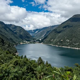 A lake between mountains