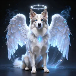 photo of the dog god, celestialpunk, angelcore, spiritualcore, glowwave