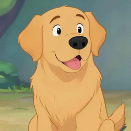 golden retriever, cartoon, disney style, sharp lines