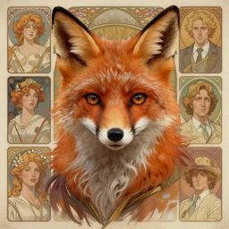 realistic detailed face portrait of a fox detective by emilia dziubak, will terry, greg olsen, chris mars, ann long, and mark brooks, fairytale, female, feminine, art nouveau, illustration, character concept design, storybook layout, story board format