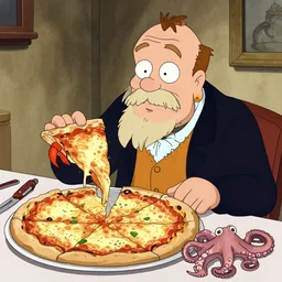 Napoleon eating pizza whit a headcrab and a octopus by Bluth Don