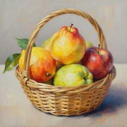 fruits in a basket, oil painting, detailed, realism, vibrant colors, artstaion
