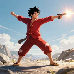 Nicholas cage as monkey d luffy stretching his arms gomu gomu no pistol attack, color