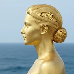 portrait of britainwoman :: side profile :: in ocean :: clockwork details :: gold :: blood and horror ::  by marvel and Sandra Chevrier