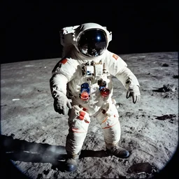fish-eye lens photo of Neil Armstrong on the moon