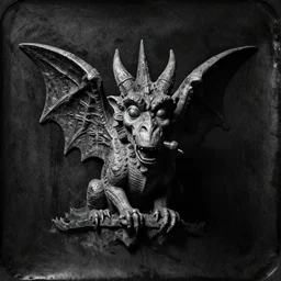 wet plate photography, dark background, horned gargoyle portrait by beksinski