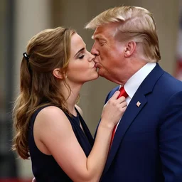 highly detailed image of emma watson about to kiss donald trump, unreal engine, fantasy art by greg rutkowski
