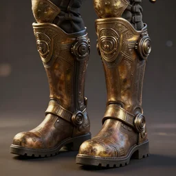 a studio shot of mechanic boots made in heaven in the borderlands 3 style, close - up, cinematic shot, intricate, ornate, photorealistic, ultra detailed, realistic, 1 0 0 mm, photography, octane, high definition, depth of field, bokeh, 8 k, behance, artstation