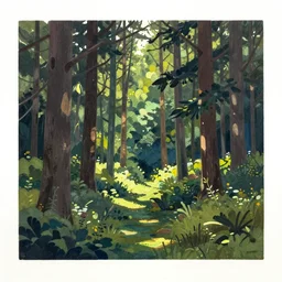 landscape forest, cute gouache matte painting by brothers hildebrandt by takashi takeuchi