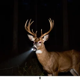 trail camera photo of a deer at night in the forest. obscurity. darkness!!!. flash light. red eyes