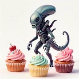 Xenomorph and cupcakes by Lisa Frank n -4