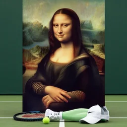mona lisa with legs in tennis uniform