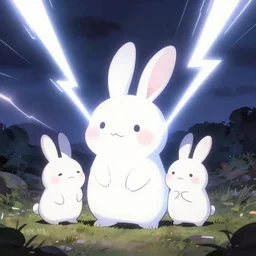 cute bunnies made out of lightning!!!, thunder, drawn by artstation, sakimichan, greg rutkowski, kyoto animation, ufotable, anime, trigger