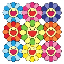 colorful flowers by takashi murakami, symmetrical