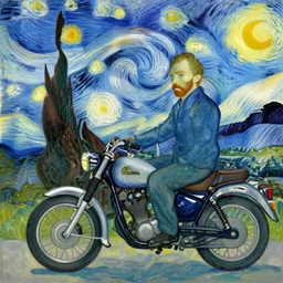 motorcycle in the style of vincent van gogh