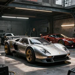 wolfenstein, retrofuturistic sports cars in garage, atmospheric lighting, painted, intricate, volumetric lighting, beautiful, daytime, sunny weather, slight overcast, sharp focus, deep colours, ultra detailed, by leesha hannigan, ross tran, thierry doizon, kai carpenter, ignacio fernandez rios