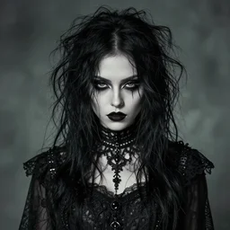 portrait of disheveled argentinian goth girl, beautiful face, strong line, muted colors, filigreed clothing, moody lighting, high contrast, by brom, by brian froud