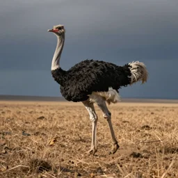 ostrich runs across the plains, alla prima