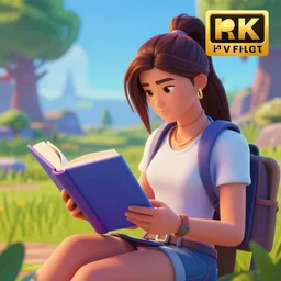 a girl reading book in Fortnite, 4k