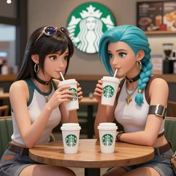 mei and mercy from overwatch having tea at starbucks, highly detailed digital art matte painting, made by stanley artgerm lau, wlop, rossdraws, artstation, cgsociety, concept art, cgsociety, octane render, trending on artstation, artstationhd, artstationhq, unreal engine, 4 k, 8 k