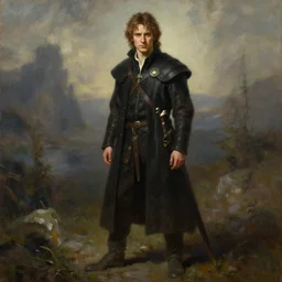 a full body high detail fantasy portrait oil painting illustration of young jonathan frakes as an elegant male bard by justin sweet with face and body clearly visible, in a scenic background, striking eyes, realistic proportions, d & d, rpg, forgotten realms, artstation trending, high quality, sombre mood, artstation trending, muted colours, entire person visible!