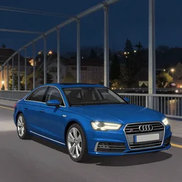 beautiful, art style of studio ghibli, blue audi a80, nighttime, bridge, bavaria