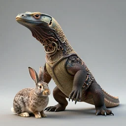 hybrid of a Komodo dragon and a rabbit in middle earth, full body shot, sharp focus, ultra-detailed, photorealistic, complex, intricate, 3-point perspective, hyper detailed, IMAX quality, cinematic, finely detailed, small details, extra detail, symmetrical, high resolution, photo, 8k, award-winning, awe-inspiring, ground-breaking, masterpiece