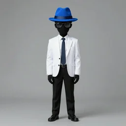 an invisible man with a blue hat and glasses poses standing up,4k