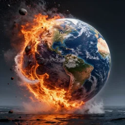 a massive astroid impacting earth creating a tidal wave of fire