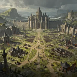 matte painting of a huge medieval fantasy battlefield