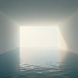 Beautiful soft liminal Photograph of an infinite infinite room, water on the floor