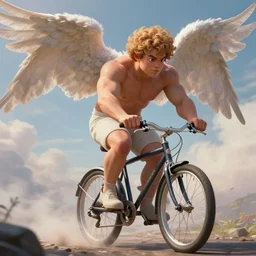 giga chad angel riding a bike, unreal engine, digital, artstation, detailed intricate illustration, heavenly atmosphere, digital art, overdetailed art, concept art, complementing colors, trending on artstation, cgstudio, the most beautiful image ever created, dramatic, subtle, details, award winning artwork, beautiful scenery