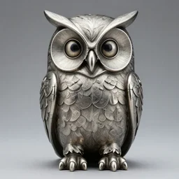 symmetrical detailed sculpture of an owl, made of Damascus Titanium