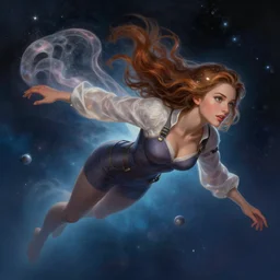 beautiful woman floating in space, highly detailed, Charlie Bowater character art,