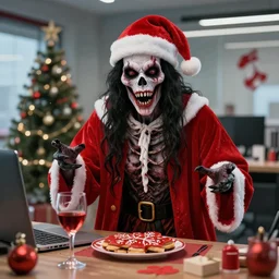 office christmas party in hell, high detail, realistic