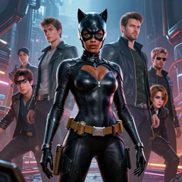 highly detailed an african american woman in with the catwoman random suit from the future gta v, stephen bliss, unreal engine, fantasy art by greg rutkowski, loish, rhads, ferdinand knab, makoto shinkai and lois van baarle, ilya kuvshinov, rossdraws, tom bagshaw, global illumination, radiant light, detailed and intricate environment