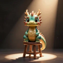 cute dragon on a stool, spotlight, trending on art station
